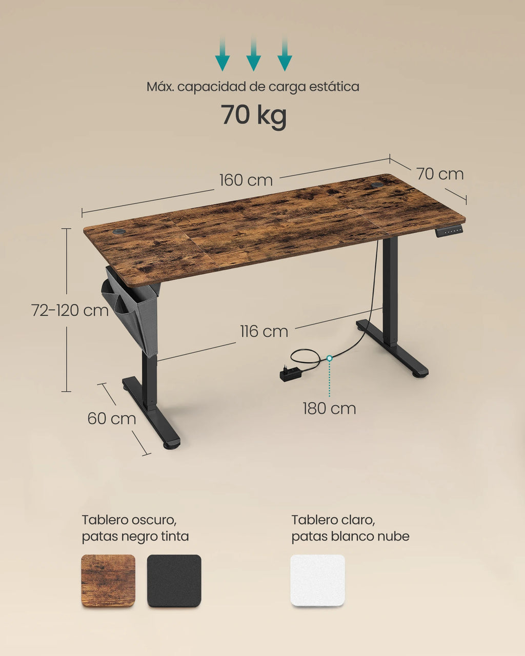 Skrivbord Mo, höj- och sänkbart 160 cm