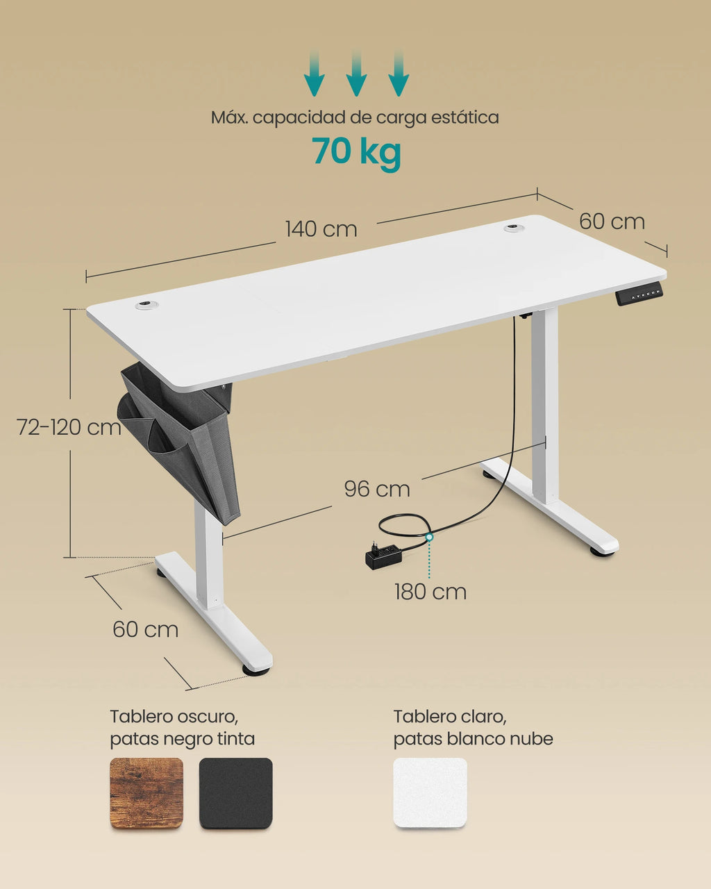 Skrivbord Tall, höj- och sänkbart 140 cm
