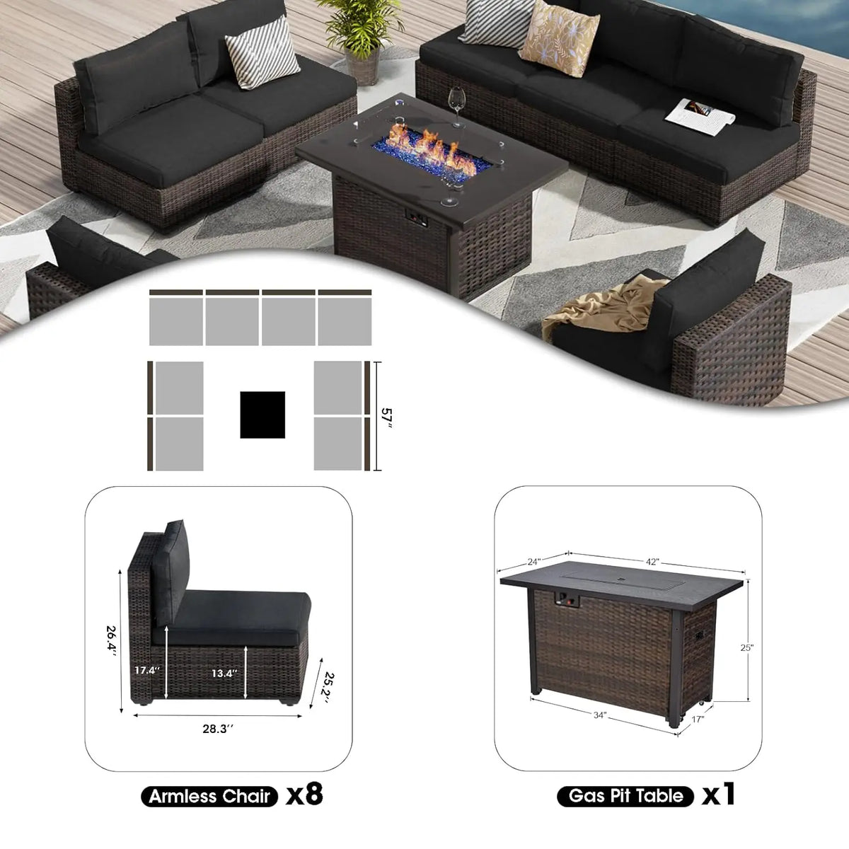 Utemöbelgrupp Veranda, 9 delar – bild 2